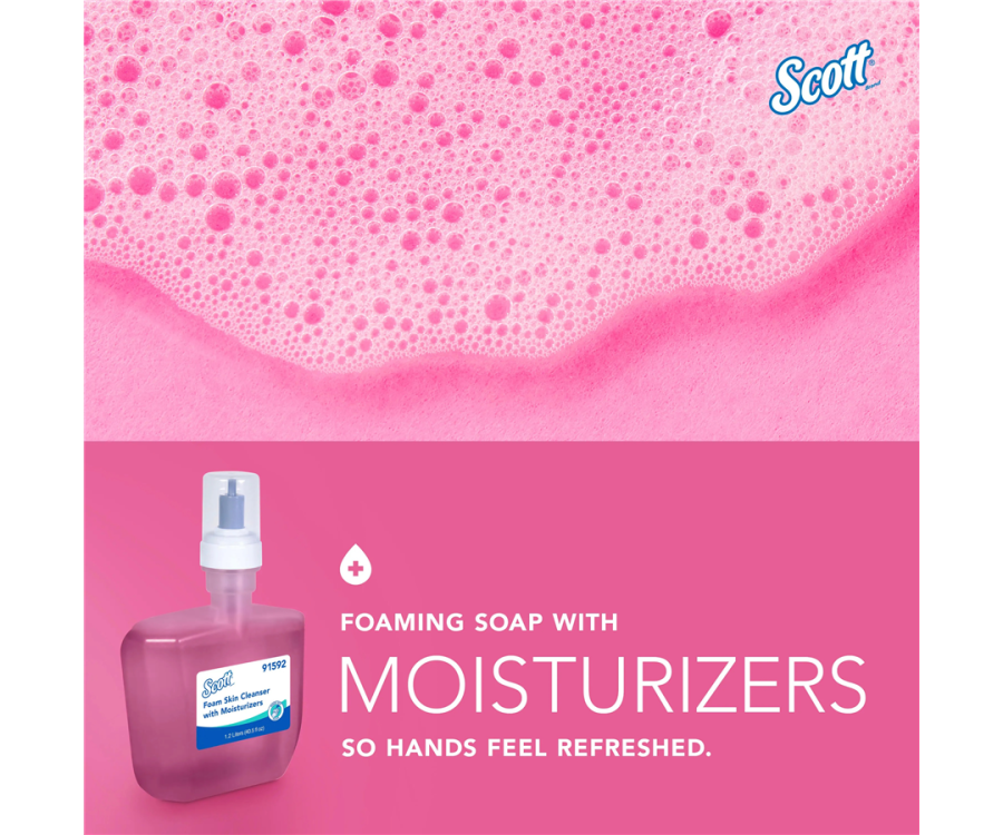Close-up view of a hand lathering Scott® skin cleanser on the back of the other hand Scott® Pink Foam Skin Cleanser with Moisturizer (1200 ml., 2 Bottles/CS)